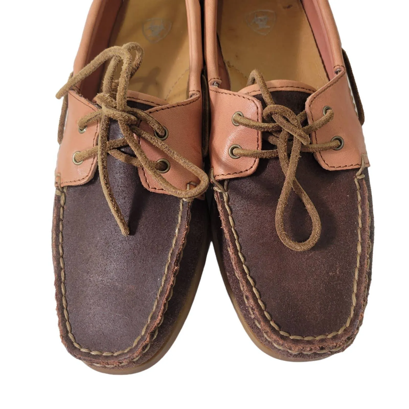 Ariat Boat Shoe Brown Yuma Lace Up Square Toe Deck Leather Moccasin Size 7